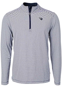 Cutter and Buck Tennessee Titans Mens Navy Blue Mono Virtue Eco Pique Micro Stripe Long Sleeve Qtr..