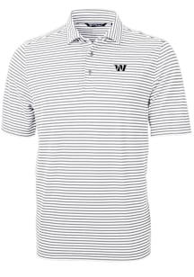 Cutter and Buck Washington Commanders Mens Grey Mono Virtue Eco Pique Stripe Short Sleeve Polo