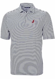 Cutter and Buck Cleveland Guardians Navy Blue Cooperstown Virtue Eco Pique Stripe Big and Tall Pol..