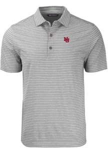 Mens Nebraska Cornhuskers Grey Cutter and Buck Vault Forge Stripe Short Sleeve Polo Shirt