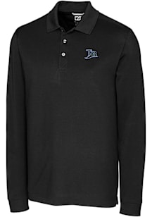 Cutter and Buck Tampa Bay Rays Black Cooperstown Advantage Pique Long Sleeve Big and Tall Polo