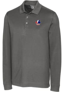 Cutter and Buck Montreal Expos Grey Cooperstown Advantage Pique Long Sleeve Big and Tall Polo