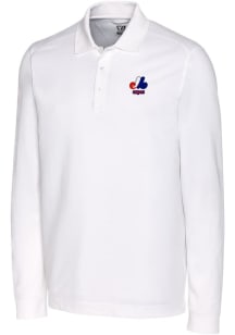 Cutter and Buck Montreal Expos White Cooperstown Advantage Pique Long Sleeve Big and Tall Polo