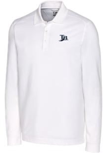 Cutter and Buck Tampa Bay Rays White Cooperstown Advantage Pique Long Sleeve Big and Tall Polo
