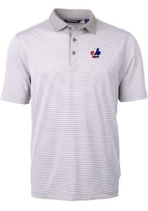 Cutter and Buck Montreal Expos Mens Grey Cooperstown Virtue Eco Pique Micro Stripe Short Sleeve ..