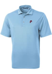 Cutter and Buck Philadelphia Phillies Mens Blue Cooperstown Virtue Eco Pique Short Sleeve Polo