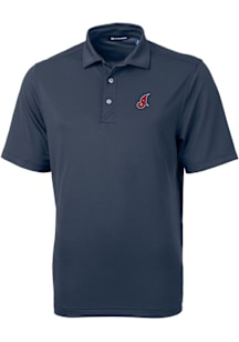 Cutter and Buck Cleveland Guardians Mens Navy Blue Cooperstown Virtue Eco Pique Short Sleeve Polo
