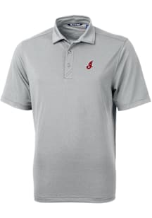 Cutter and Buck Cleveland Guardians Mens Grey Cooperstown Virtue Eco Pique Short Sleeve Polo