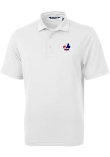 Cutter and Buck Montreal Expos Mens White Cooperstown Virtue Eco Pique Short Sleeve Polo