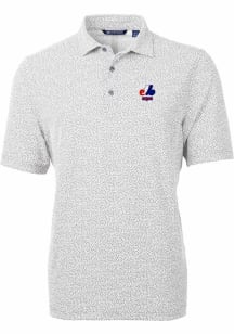 Cutter and Buck Montreal Expos Mens Grey Cooperstown Virtue Eco Pique Botanical Short Sleeve Pol..