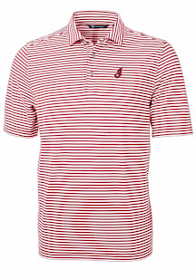 Cutter and Buck Cleveland Guardians Mens Cardinal Cooperstown Virtue Eco Pique Stripe Short Sleeve..