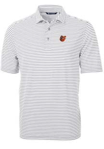 Cutter and Buck Baltimore Orioles Mens Grey Cooperstown Virtue Eco Pique Stripe Short Sleeve Pol..