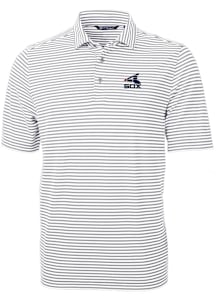 Cutter and Buck Chicago White Sox Mens Grey Cooperstown Virtue Eco Pique Stripe Short Sleeve Polo