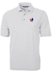 Cutter and Buck Montreal Expos Mens Grey Cooperstown Virtue Eco Pique Stripe Short Sleeve Polo