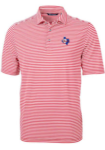 Cutter and Buck Texas Rangers Mens Red Cooperstown Virtue Eco Pique Stripe Short Sleeve Polo