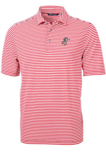 Cutter and Buck Cincinnati Reds Mens Red Cooperstown Virtue Eco Pique Stripe Short Sleeve Polo
