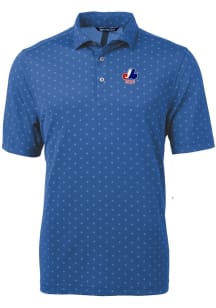 Cutter and Buck Montreal Expos Mens Blue Cooperstown Virtue Eco Pique Tile Short Sleeve Polo