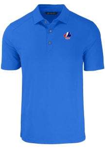 Cutter and Buck Montreal Expos Mens Blue Cooperstown Forge Recycled Short Sleeve Polo