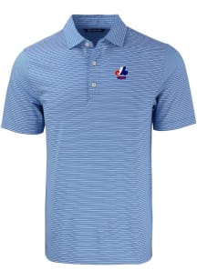 Cutter and Buck Montreal Expos Mens Blue Cooperstown Forge Double Stripe Short Sleeve Polo