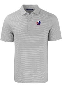 Cutter and Buck Montreal Expos Mens Grey Cooperstown Forge Double Stripe Short Sleeve Polo