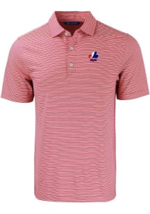 Cutter and Buck Montreal Expos Mens Red Cooperstown Forge Double Stripe Short Sleeve Polo