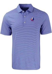 Cutter and Buck Montreal Expos Mens Blue Cooperstown Forge Double Stripe Short Sleeve Polo