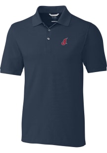 Cutter and Buck Cleveland Guardians Mens Navy Blue Cooperstown Advantage Short Sleeve Polo