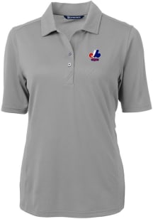 Cutter and Buck Montreal Expos Womens Grey Cooperstown Virtue Eco Pique Short Sleeve Polo Shirt