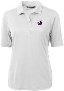 Cutter and Buck Montreal Expos Womens White Cooperstown Virtue Eco Pique Short Sleeve Polo Shirt