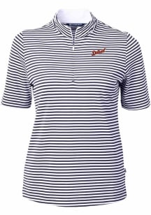 Cutter and Buck Detroit Tigers Womens Navy Blue Cooperstown Virtue Eco Pique Stripe Short Sleeve P..