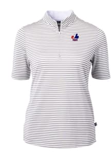 Cutter and Buck Montreal Expos Womens Grey Cooperstown Virtue Eco Pique Stripe Short Sleeve Polo..