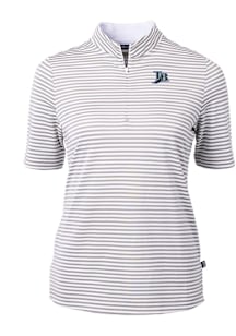 Cutter and Buck Tampa Bay Rays Womens Grey Cooperstown Virtue Eco Pique Stripe Short Sleeve Polo S..