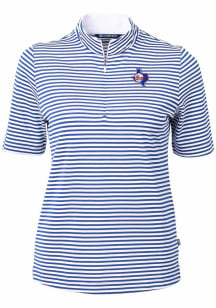 Cutter and Buck Texas Rangers Womens Blue Cooperstown Virtue Eco Pique Stripe Short Sleeve Polo ..