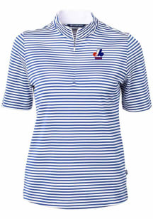 Cutter and Buck Montreal Expos Womens Blue Cooperstown Virtue Eco Pique Stripe Short Sleeve Polo..