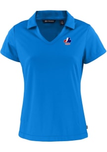 Cutter and Buck Montreal Expos Womens Blue Cooperstown Daybreak V Neck Short Sleeve Polo Shirt