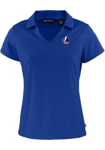 Cutter and Buck Montreal Expos Womens Blue Cooperstown Daybreak V Neck Short Sleeve Polo Shirt