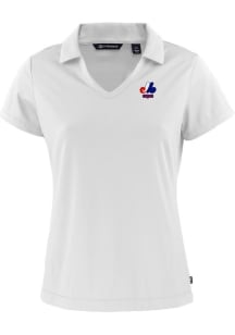 Cutter and Buck Montreal Expos Womens White Cooperstown Daybreak V Neck Short Sleeve Polo Shirt