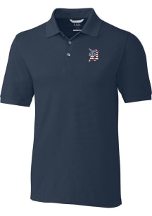 Cutter and Buck Detroit Tigers Mens Navy Blue Stars and Stripes Advantage Short Sleeve Polo