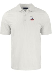 Cutter and Buck Los Angeles Dodgers Mens White Stars and Stripes Pike Symmetry Short Sleeve Polo