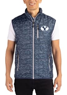 Cutter and Buck BYU Cougars Mens Navy Blue Rainier PrimaLoft Printed Sleeveless Jacket