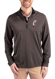 Mens Cincinnati Bearcats Black Cutter and Buck Virtue Eco Pique Stripe Qtr Zip