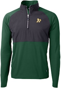 Cutter and Buck Oakland Athletics Mens Green Adapt Eco Hybrid Long Sleeve Qtr Zip Pullover