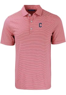Cutter and Buck Cleveland Guardians Mens Red Forge Double Stripe C Logo Short Sleeve Polo