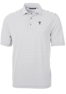 Cutter and Buck Texas Rangers Grey Mono Virtue Eco Pique Stripe Big and Tall Polo