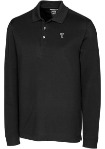 Cutter and Buck Texas Rangers Black Mono Advantage Pique Long Sleeve Big and Tall Polo