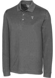 Cutter and Buck Texas Rangers Grey Mono Advantage Pique Long Sleeve Big and Tall Polo