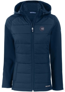 Cutter and Buck Chicago Cubs Womens Navy Blue Mono Evoke Hood Heavy Weight Jacket