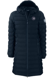 Cutter and Buck Chicago Cubs Womens Navy Blue Mono Mission Ridge Repreve Long Heavy Weight Jacke..