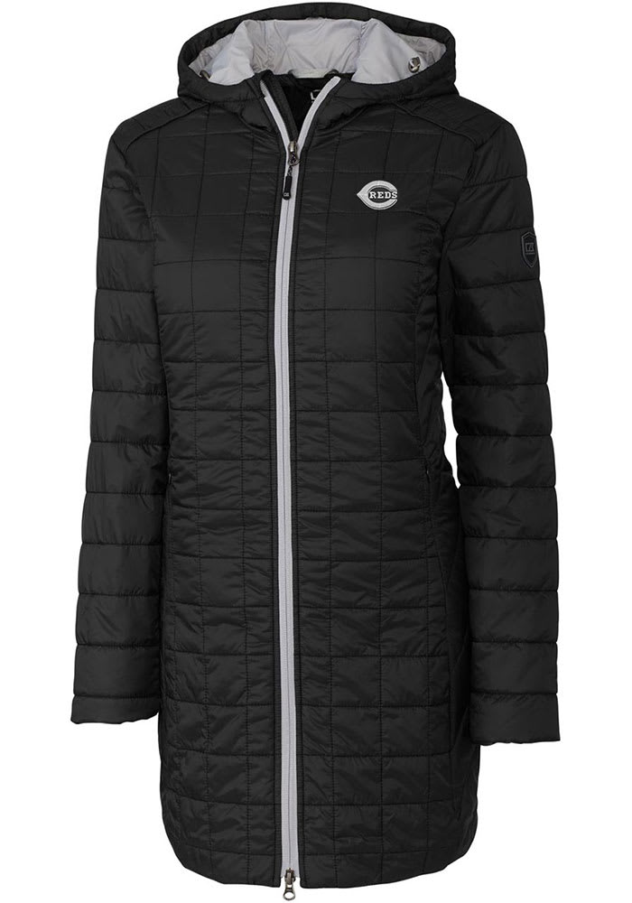 Cutter and Buck Cincinnati Reds Womens Black Mono Rainier PrimaLoft Long Filled Jacket