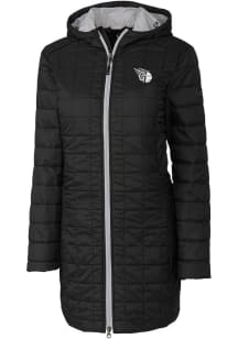 Cutter and Buck Cleveland Guardians Womens Black Mono Rainier PrimaLoft Long Filled Jacket